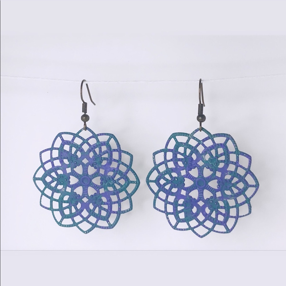☼4 for 20$☼ Purple & Green Verdigris Pendant Earrings